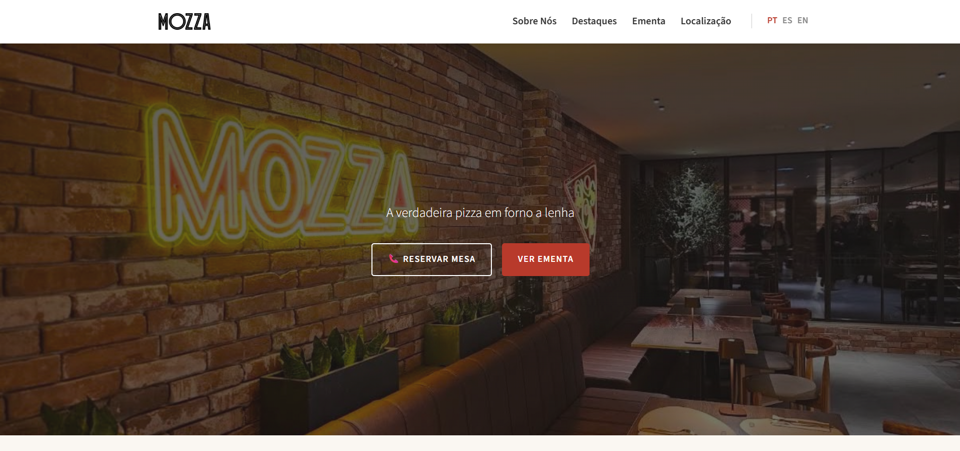 Capa do website do Restaurante Mozza