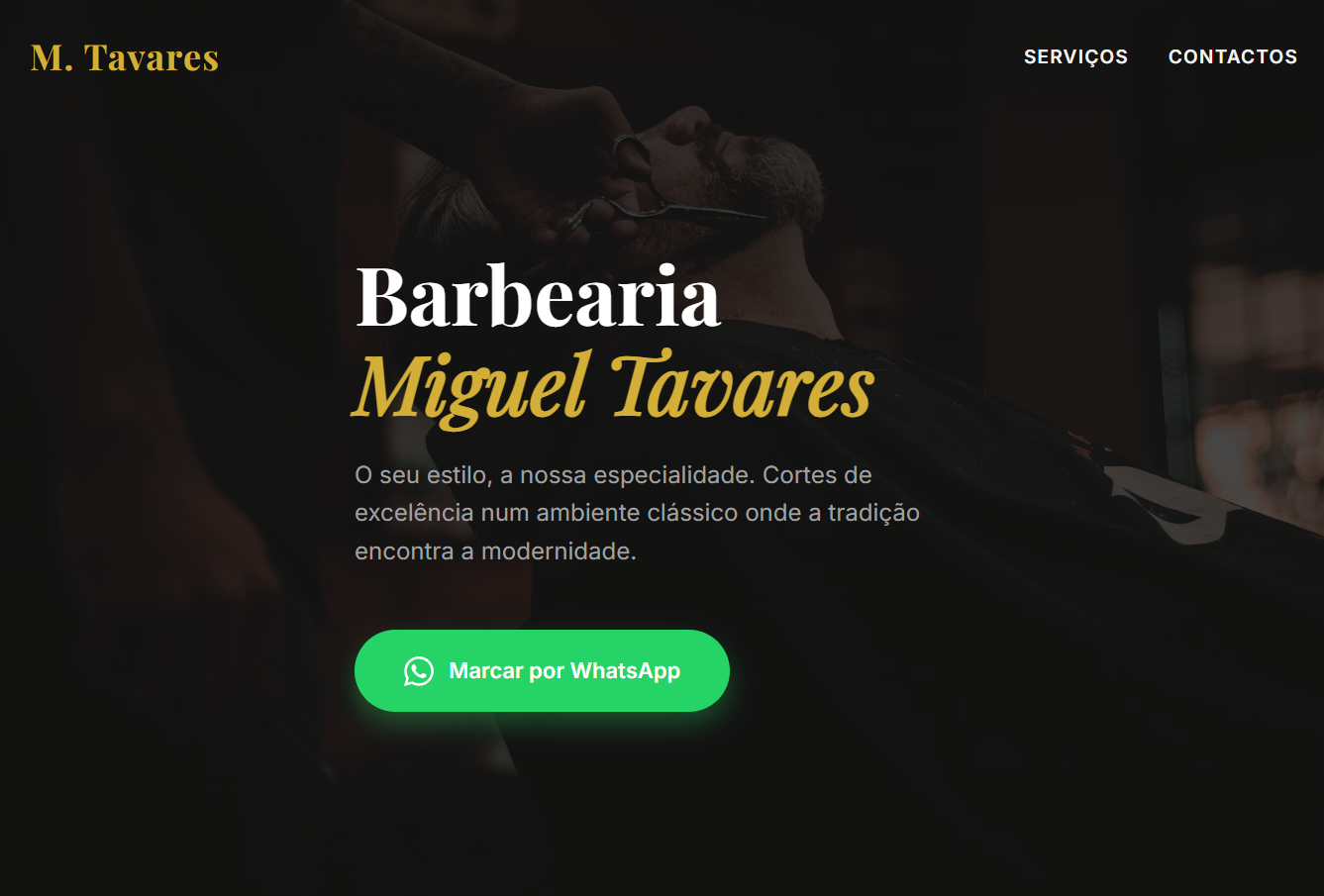 Screenshot do website da Barbearia Miguel Tavares